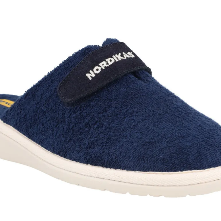 Zapatillas de casa para mujer en toalla azul marino con cierre de velcro