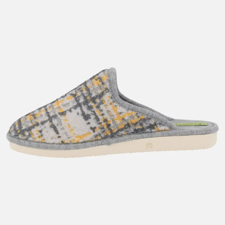 Zapatillas de casa para mujer en tejido estampado en gris y amarillo