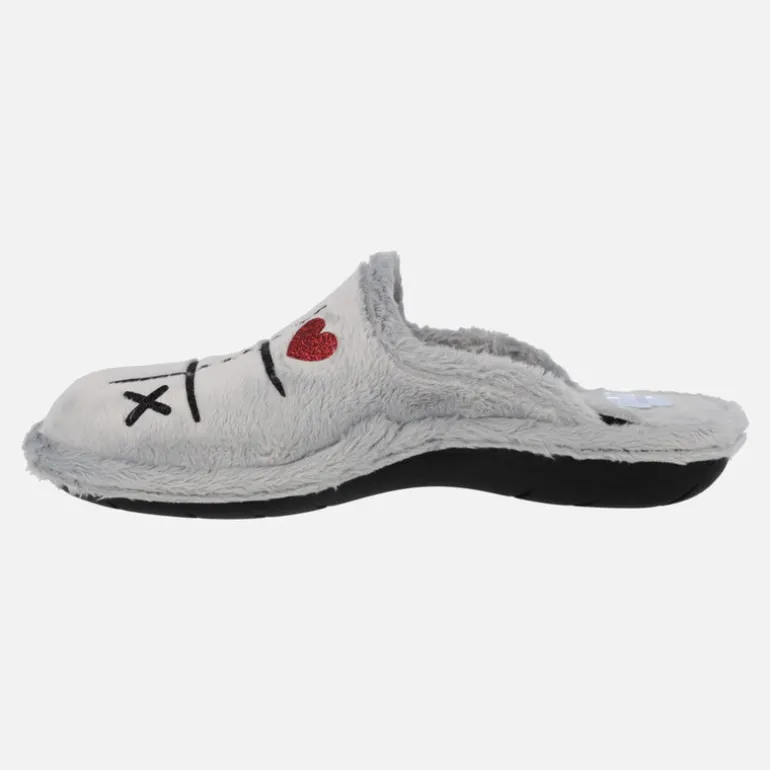 Zapatillas de casa para mujer Tres en Raya de corazones gris
