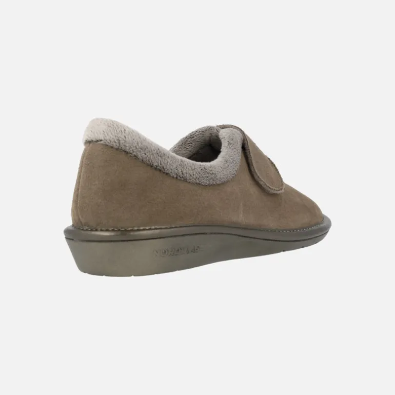 Zapatillas de casa para mujer en ante taupe con cierre de velcro