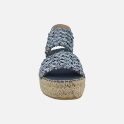 Zapatillas de esparto con cuña media y tiras trenzadas de rafia