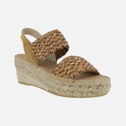 Zapatillas de esparto con cuña media y tiras trenzadas de rafia