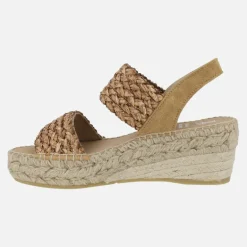 Zapatillas de esparto con cuña media y tiras trenzadas de rafia