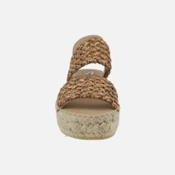 Zapatillas de esparto con cuña media y tiras trenzadas de rafia