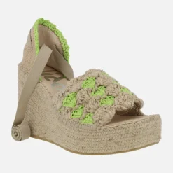 Zapatillas de esparto con cuña alta y plataforma en tejido ganchillo