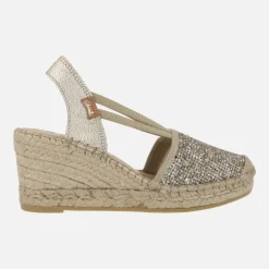 Zapatillas de esparto en glitter dorado Vidorreta