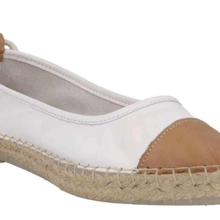 Zapatillas de esparto en combinado bicolor blanco y camel con cintas