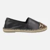 Zapatillas de esparto en piel negra con puntera en print leopardo