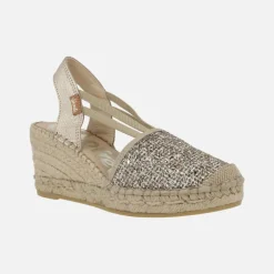 Zapatillas de esparto en glitter dorado Vidorreta
