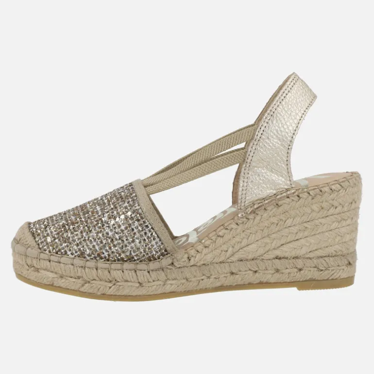 Zapatillas de esparto en glitter dorado Vidorreta