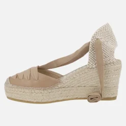 Zapatillas de esparto en piel camel con cintas