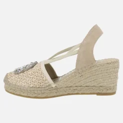 Zapatillas de esparto en rafia brillo crudo con adorno joya