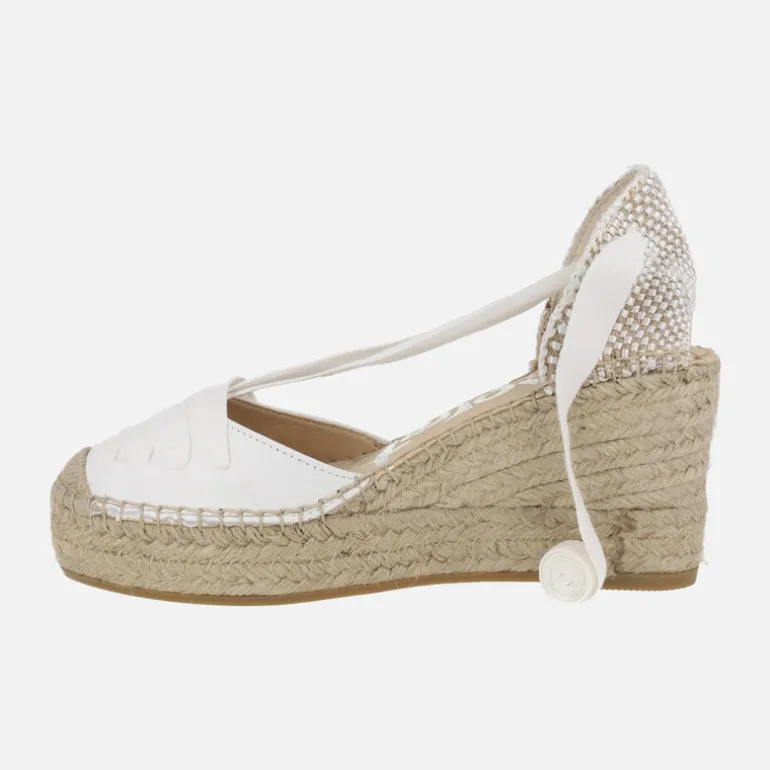 ZAPATILLAS DE ESPARTO EN PIEL BLANCA CON CINTAS