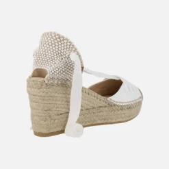 ZAPATILLAS DE ESPARTO EN PIEL BLANCA CON CINTAS