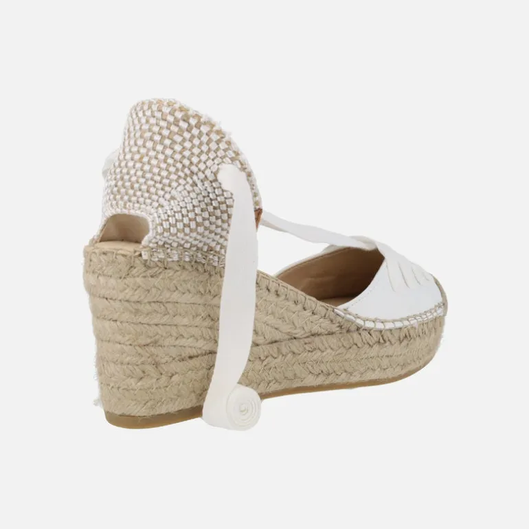 ZAPATILLAS DE ESPARTO EN PIEL BLANCA CON CINTAS