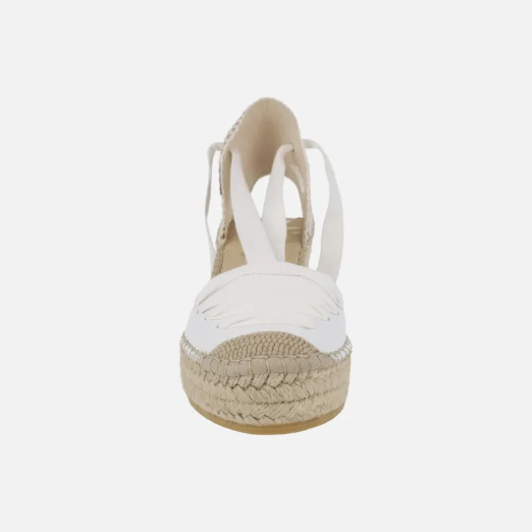 Zapatillas de esparto en piel blanca con cintas