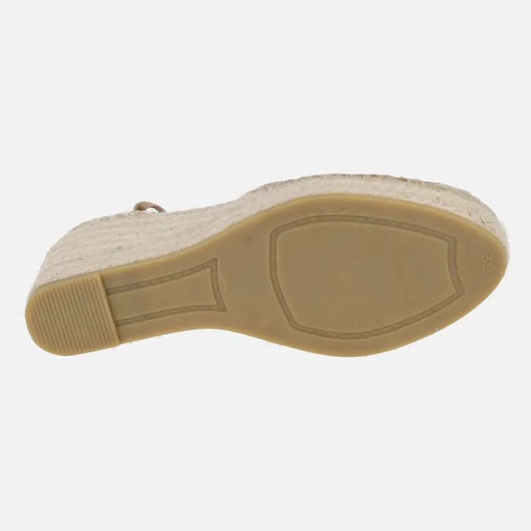 Zapatillas de esparto en piel camel con cintas