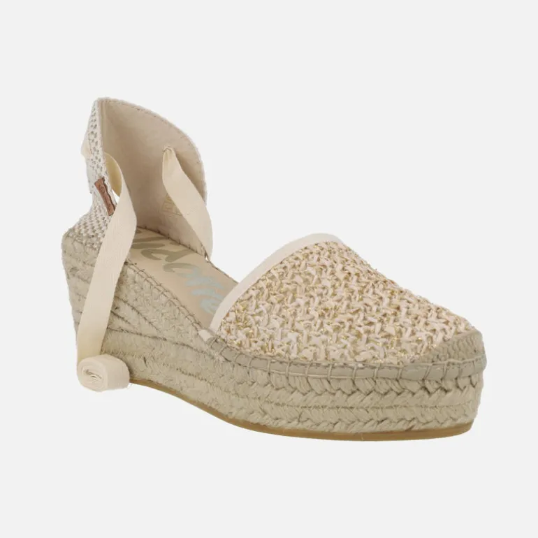 Zapatillas de esparto estilo campesinas en tejido rafia con cintas