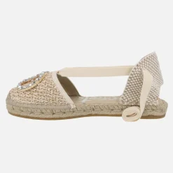 Zapatillas de esparto planas con adorno joya y cintas
