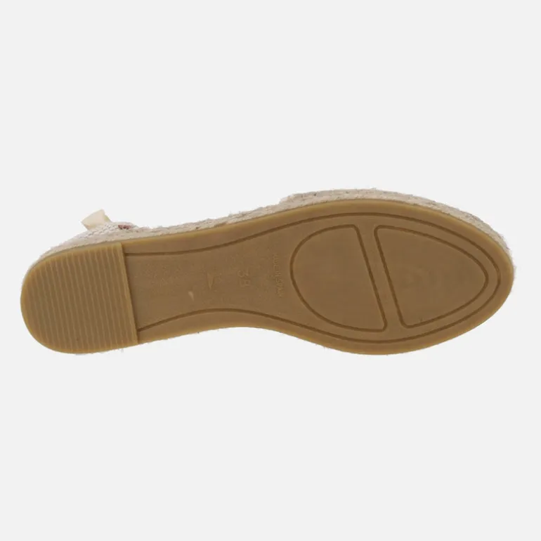Zapatillas de esparto planas con adorno joya y cintas