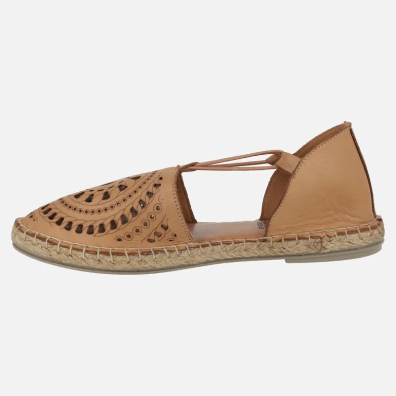 Zapatillas de piel con elásticos y piso de esparto Nansy