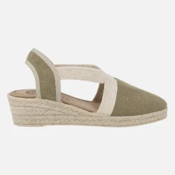 Zapatillas de tejido con elásticos y cuña imitación yute