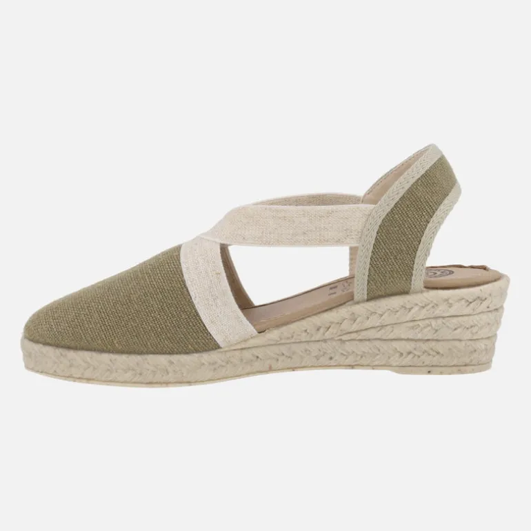 Zapatillas de tejido con elásticos y cuña imitación yute