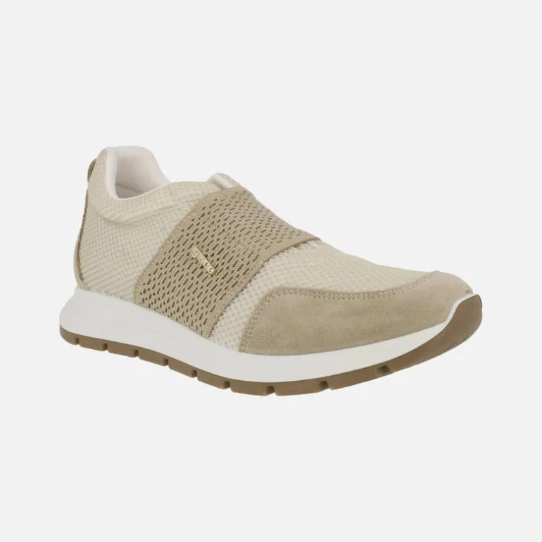 Zapatillas deportivas beige con tira elástica al empeine