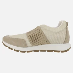 Zapatillas deportivas beige con tira elástica al empeine