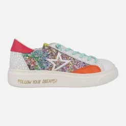 Zapatillas deportivas en combinado glitter multicolor con cordones elásticos