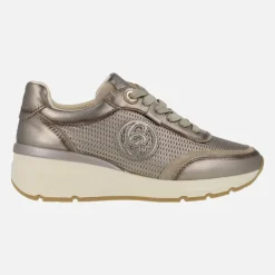 Zapatillas deportivas en piel metalizada plomo con picados