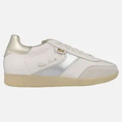 Zapatillas deportivas Indiana en piel blanca con detalles metalizados