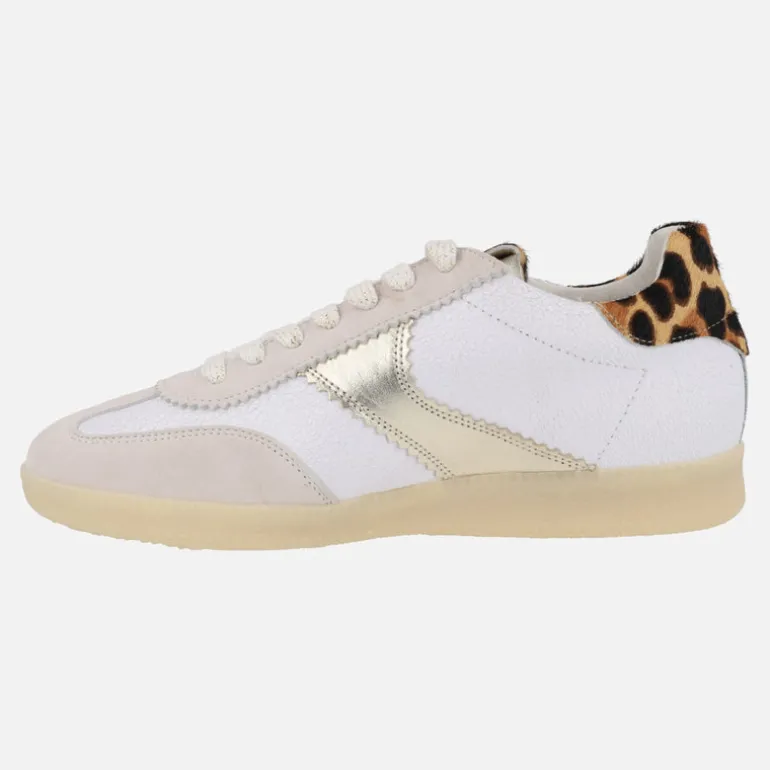 Zapatillas deportivas Indiana en piel blanca con talonera en print leopardo