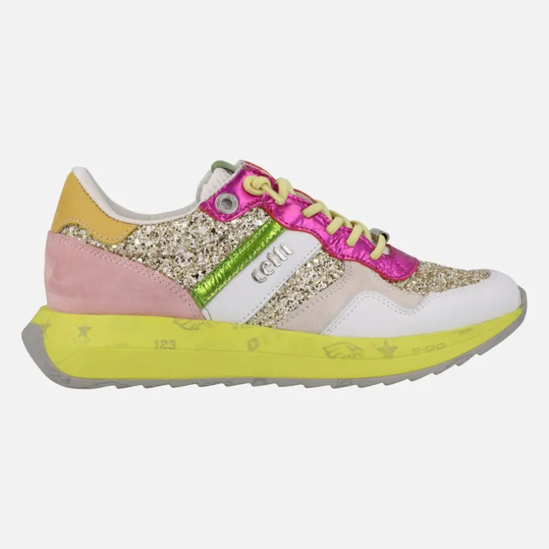Zapatillas deportivas multicolor con detalles en glitter 1274