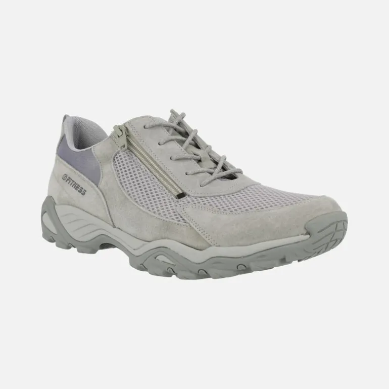 Zapatillas deportivas para mujer en piel y rejilla con cremallera