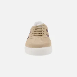 Zapatillas deportivas para hombre en piel serraje con detalle de franjas
