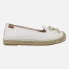 Zapatillas planas de esparto en piel con adorno joya