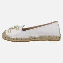 Zapatillas planas de esparto en piel con adorno joya