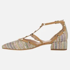 Zapatos Amur-te Multi en rafia multicolor con tachas doradas