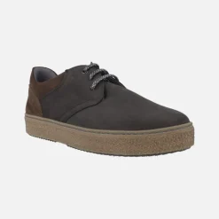 Zapatos casual de cordones en nobuck negro con talonera marrón