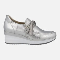 Zapatos confort en piel metalizada con cordones