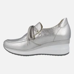 Zapatos confort en piel metalizada con cordones