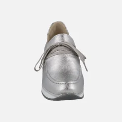 Zapatos confort en piel metalizada con cordones