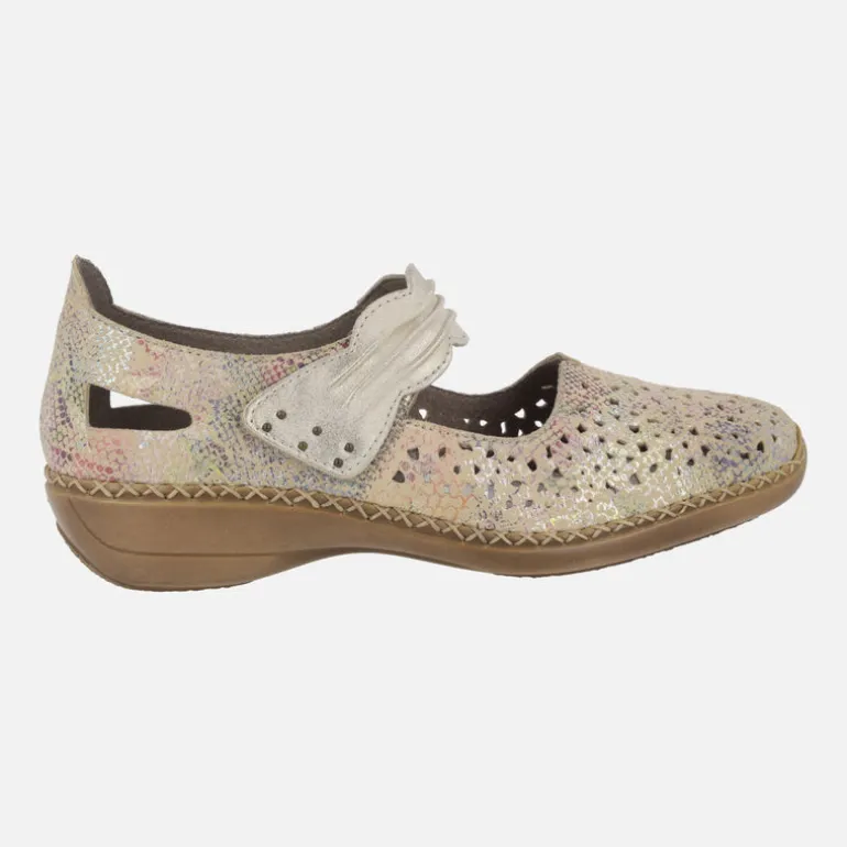 Zapatos confort estilo mercedes en piel multicolor con cierre de velcro