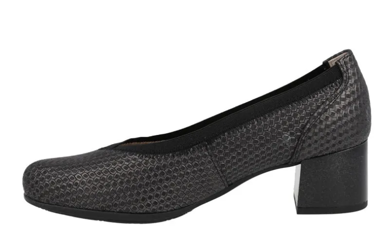 Zapatos corte salón de piel grabada con tacón bajo