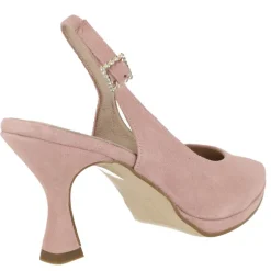 Zapatos corte salón destalonados con hebilla de pedrería