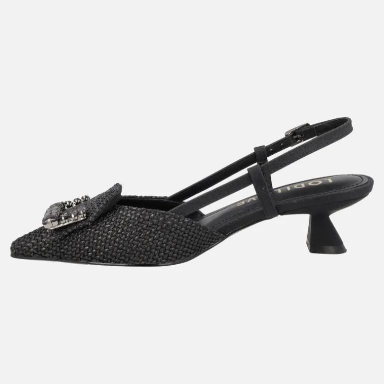 Zapatos corte salón destalonados en acabado rafia