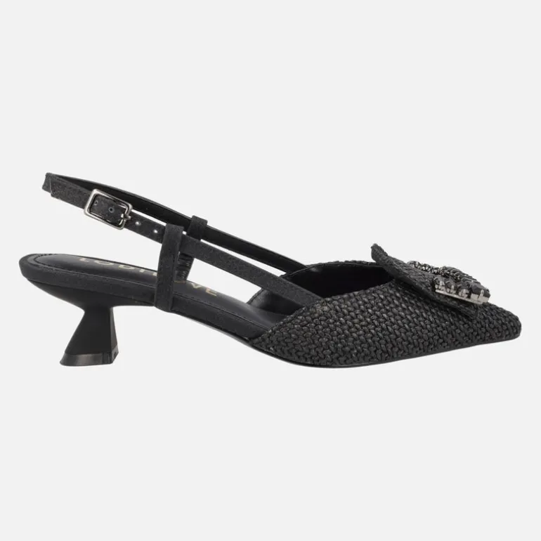 Zapatos corte salón destalonados en acabado rafia