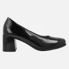 Zapatos corte salón en charol negro con tacón ancho