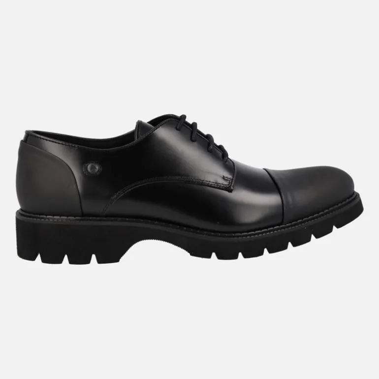 Zapatos de cordones para hombre en antik negro con talón y puntera mates